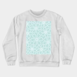 Abstract Flowers White on Duck Egg Blue Crewneck Sweatshirt